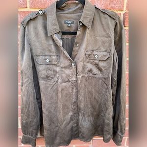 Talbots Women’s Size 8 100% Silk Brown Button Down Top Dress Shirt Stretch